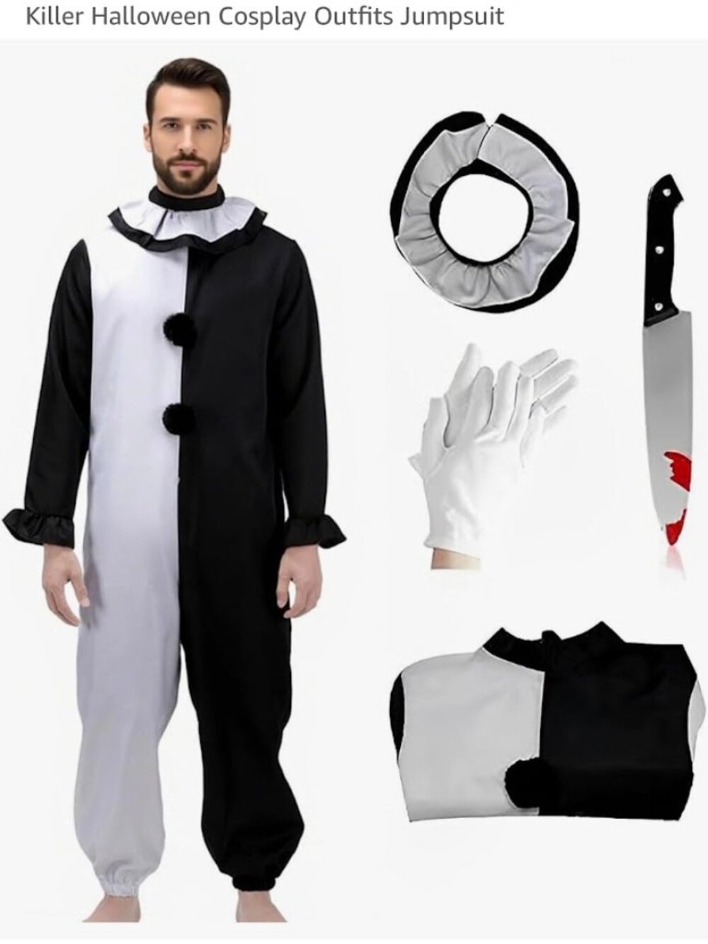 Adult 2XL Killer Clown-Black and White Clown- No Knife